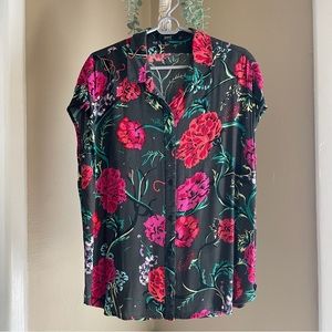 Obey - black and floral s/s button up blouse - Size L